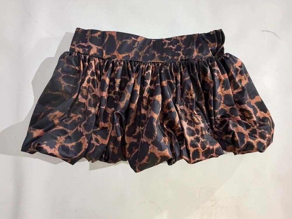 SHEIN Leopard Print Satin Ruched Mini Skirt High Waist Womens XL